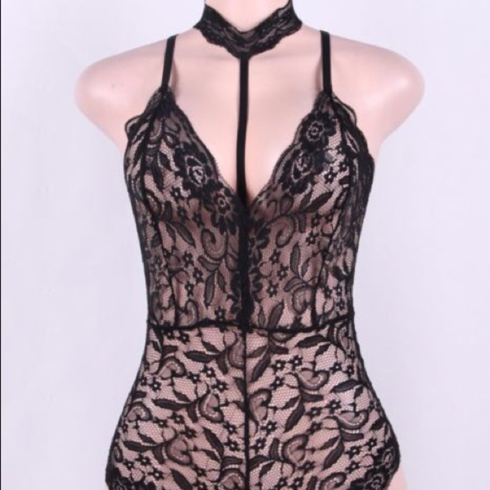 Black lace body suit